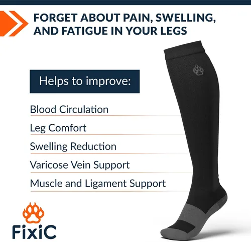 Vista 2 de Fixic Calcetines de compresión para hombres y mujeres, 3 pares, S-M (5-8), 15-20 mmHg, medias de compresión para mujeres y hombres, calcetines