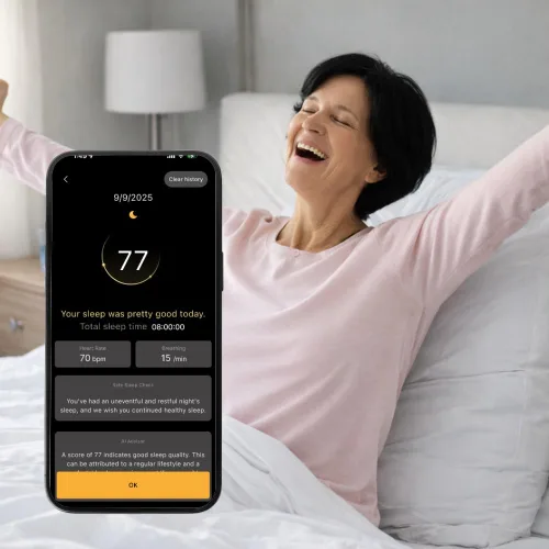 Vista 5 de JUST ON Smart Sleep Tracker - Monitor de sueño no portátil para personas mayores, fácil respiración y monitoreo del sueño, alertas de emergencia
