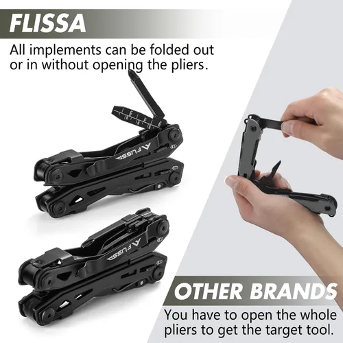 Vista 5 de FLISSA Multiherramienta de acero inoxidable 16 en 1, regalos para hombres, multiherramienta EDC con cuchillo de bolsillo, alicates, clip