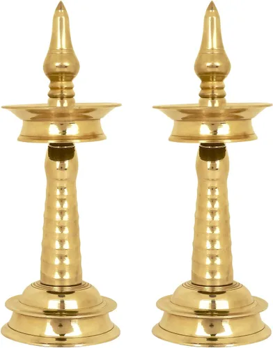 Vista 6 de SATVIK - 1 pieza de 4 pulgadas de latón de pie de metal Kerala Samai Diwali Deepak para Puja tradicional Panchmahal Pooja Deepam Diya lámpara