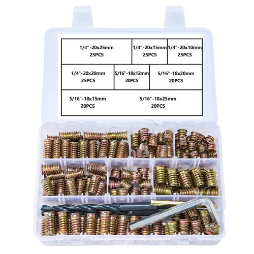 Vista 10 de 160 piezas de 1/4 pulgadas - 20 insertos de rosca para tornillos de metal, surtido de insertos de tuerca hexagonal - conector de fijación de pernos