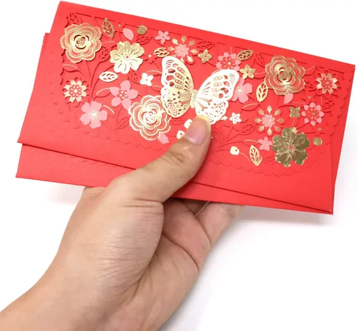 Vista 3 de Honbay 6 sobres chinos rojos de la suerte, bolsillo para dinero Hong Bao, organizador de regalo, envolopes para festival de primavera, cumpleaños