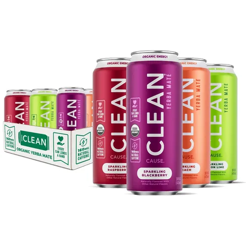 Vista 8 de Gaseosa de yerba mate de mora, orgánica, baja en calorías y azúcar (160 mg de cafeína), latas de 16 onzas, paquete de 12 unidades – CLEAN Cause – El