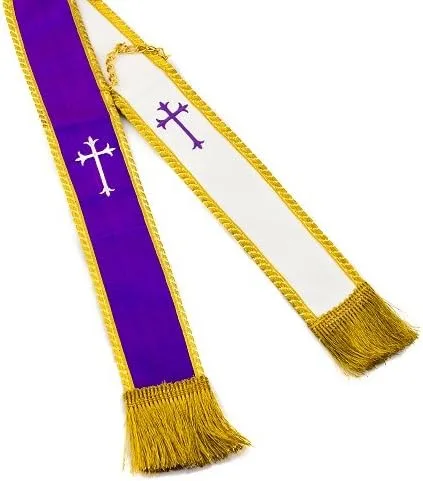 Vista 2 de mds - Estola de visitaconfesional- Seda pura, Violeta, blanco y oro