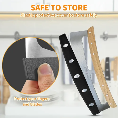 Vista 7 de ALLTOP Cortador de pizza Rocker – Hoja de corte de acero inoxidable de alto rendimiento con mango de madera de una sola pieza – Accesorio de pizza
