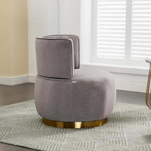 Vista 6 de Silla giratoria de terciopelo, sillón giratorio tapizado de 360 grados, moderno y cómodo sillón redondo para sala de estar pequeña, dormitorio Gris