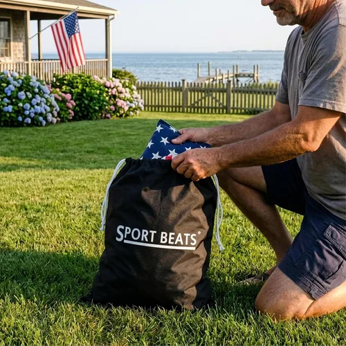 Vista 5 de SPORT BEATS Juego de 8 Bolsas de Cornhole de Peso y Tamaño Reglamentario Incluye Estuche de Transporte Negro y naranja