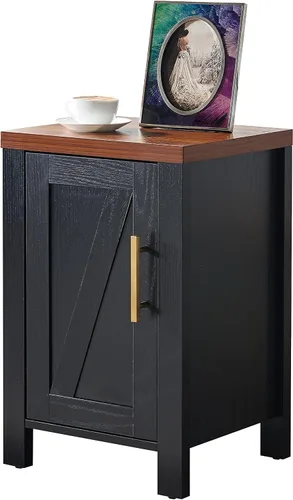 Vista 3 de Kings Brand Furniture Sendero Mesita de noche auxiliar con armario de almacenamiento, moderna y elegante mesita de noche con estante