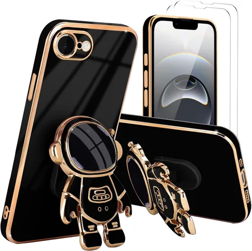 Vista 61 de Pepmune - Funda para iPhone 15 con soporte de astronauta 3D, color negro [2 Screen Protector], Luxury Electroplated Soft TPU Cover with Kickstand