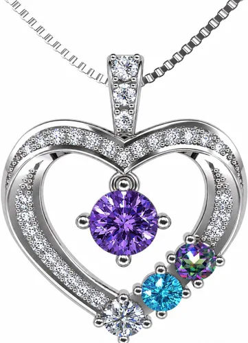 Vista 11 de Central Diamond Center Collar con piedra natal de corazón para madre e hijo con 1-6 piedras preciosas de imitación en plata de ley, oro de 10