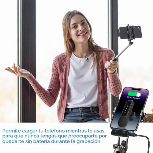 Vista 7 de Micrófono Lavalier inalámbrico para iPhone, mini micrófono con pantalla LED, Plug and Play, reducción de ruido, micrófono de teléfono para grabación
