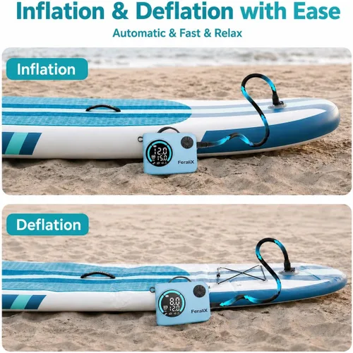 Vista 4 de Bomba eléctrica para tabla de remo, compresor de aire SUP recargable de 20 PSI con apagado automático, inflado y desinflado de doble etapa