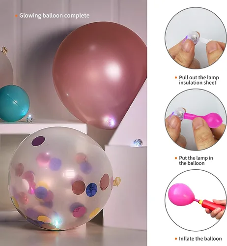 Vista 4 de Aogist - 50 mini luces de 10 colores, luz LED impermeable de largo tiempo de espera, funciona con pilas, lámpara de bola para globo, farol de papel