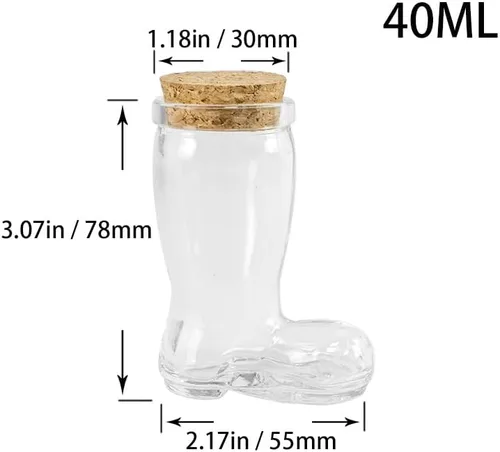 Vista 2 de Tarros de vidrio con forma de zapato de 1.35 onzas con tapas de corcho, botellas de vidrio con corcho, botella de vidrio decorativa con tapón