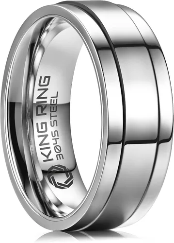 Vista 8 de King Ring 8mm Flat Spinner Stainless Steel Fidget Rings – Designed in USA Negro