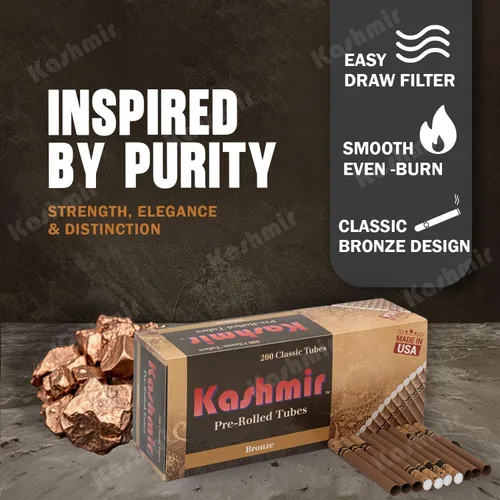 Vista 2 de Kashmir Tubos de cigarrillos de bronce de 3.307 in – 200 tubos vacíos tamaño King con filtros – Tubos de papel de cigarrillo marrón de papel natural