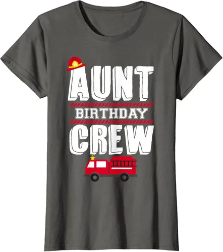 Vista 7 de Aunt Birthday Crew Fire Truck Fireman - Camiseta para fiesta de acogida, Negro, S