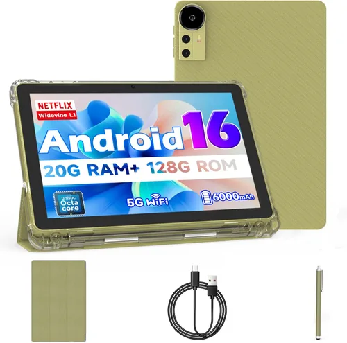 Vista 8 de Tableta Android 16 de 10 pulgadas, 20 GB de RAM 128 GB ROM 2 TB Expand, CPU de 2.0 GHz, procesador Octa-Core con estuche y lápiz capacitivo, WiFi