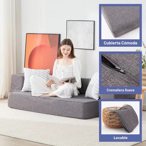 Vista 6 de Lazyzizi Sofá cama de suelo, sofá cama convertible plegable con 2 almohadas y funda lavable para sala de estar, invitados, sala de juegos, 8