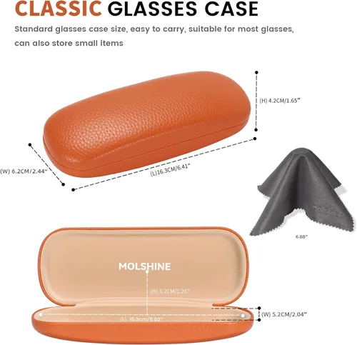 Vista 2 de molshine Estuche rígido de piel sintética para gafas, estuche portátil de viaje para hombres, mujeres, niñas, viajes, estudio, trabajo