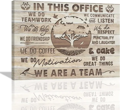 Vista 23 de At In This Office - Arte de pared inspirador para oficina, citas motivacionales, imágenes, lienzo, arte de pared con texto en inglés, We Are A Team