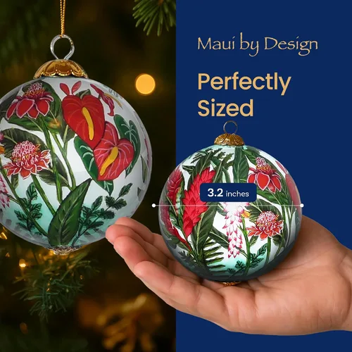 Vista 5 de Cornucopia Maui ornamento de Navidad de cristal pintado a mano con caja de regalo, recuerdo coleccionable CC/M