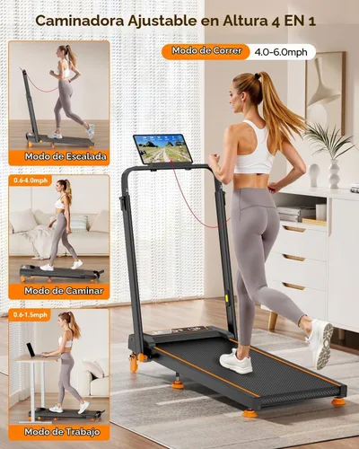 Vista 7 de Walking Pad Treadmill with 15% Incline & Dual LED Display, 4 in 1 Walking Pad with Handle Bar, 3.5HP Foldable Under Desk Treadmill, Portable