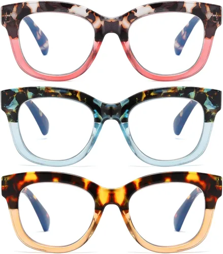 Vista 13 de Oversized Reading Glasses for Women,3 Pack Blue Light Blocking Computer Spring hinge Readers