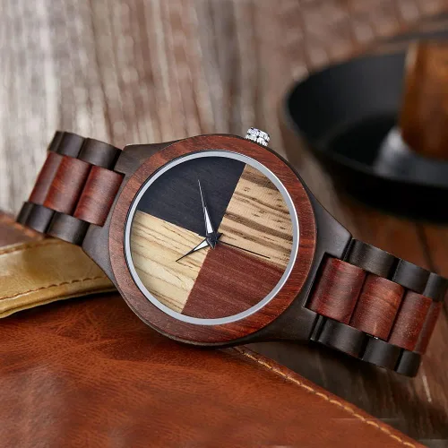 Vista 2 de Wooden Watches for Men Handmade Colorful Bamboo Engraved Wood Watch Analog Quartz Men's Wooden Watch Cus-Q1230