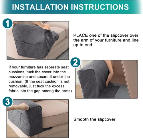Vista 7 de Turquoize Fundas impermeables para reposabrazos de sillas y sofás, 2 unidades, protectores de brazo para sofá con bolsillo lateral, protector