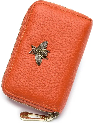 Vista 20 de imeetu Soporte para tarjetas de crédito RFID, cartera pequeña de cuero con cremallera para mujer