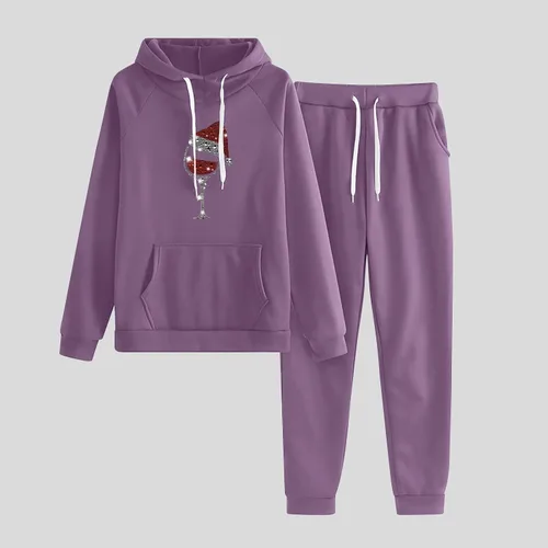 Vista 2 de Comigeewa Yes, I'M Still Freezing-Me 247 Letra Print Two Peice Outfits Mujer Sudadera Sudadera Pantalones 2 Peice