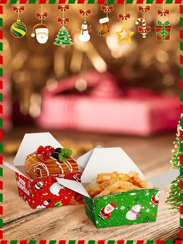 Vista 7 de Estune Paquete de 60 Cajas de Comida para Llevar de Navidad 2.56'' x 4.65'' x 3.54'' Contenedores Desechables de Dulces y Golosinas de Navidad Cajas