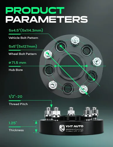 Vista 4 de YHTAUTO - Adaptadores de rueda centrados en el cubo de 5 x 4.5 a 5 x 5 de 1.25 pulgadas, compatibles con ruedas Jeep JK XK WJ WK en YJ TJ XJ KK KJ