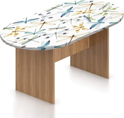 Vista 13 de Mantel ajustable ovalado, mantel ajustable de poliéster elástico con libélula, plantas naturales, césped, flores silvestres, efectos de pincel, se