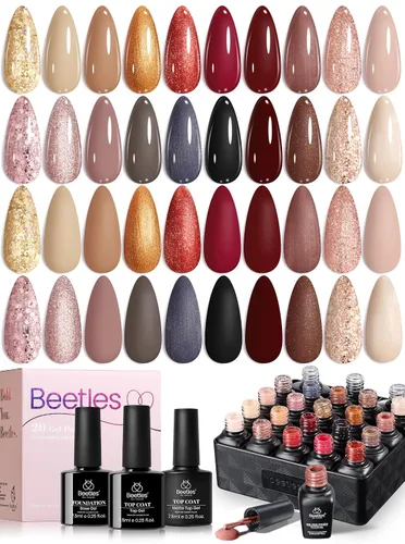 Vista 24 de Beetles - Kit de esmalte de uñas de gel con luz UV, 80 unidades, 55 colores Color Enchantment with Everything Base Top Coat Beginner Starter at