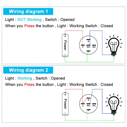 Vista 6 de Paquete de 2 interruptores de botón momentáneos de 0.63 pulgadas, 12 V-24 V, LED, impermeable, de metal, 1 NO 1 NC, con enchufe de cable