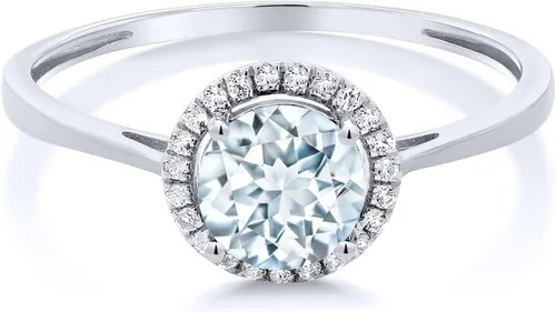 Vista 25 de Gem Stone King Anillo de compromiso de boda de oro blanco de 10 quilates con piedra natal y halo de diamantes Redondo de 0.236 in Anillo de oro