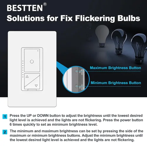 Vista 6 de BESTTEN - Interruptor de atenuación LED digital delgado con interruptor de corte de energía de espacio de aire ETL Listed, 3 Button Control