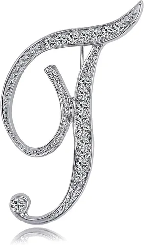 Vista 14 de ETHOON Broche de letras con inicial de diamantes de imitación para mujer, manualidades, plateado A-Z