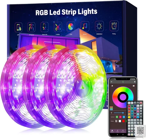 Vista 9 de Ledagic - Luces LED de 50 pies para dormitorio, tira de luces LED con sincronización de música, cambio de color, control remoto de 60 teclas