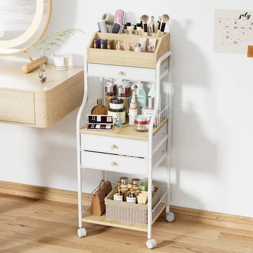 Vista 10 de SWTYMIKI Carrito organizador de maquillaje rodante, almacenamiento para el cuidado de la piel con cajones no tejidos, organizador de tocador