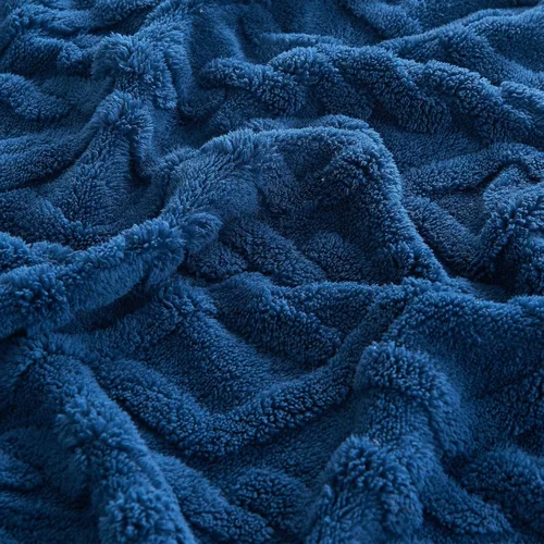 Vista 2 de KMUSET Manta Azul para Niños y Niñas 30 x 40 pulgadas, Suave Acogedora Difusa Envolvente Manta de Tiro Jacquard 3D, Azul Marino