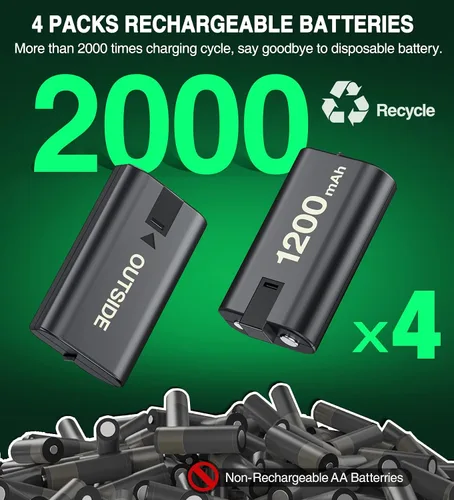 Vista 4 de Cargador para Xbox One de batería recargable estación de carga para Xbox One Controller Battery Pack accesorios Xbox One con batería Xbox de 4 x