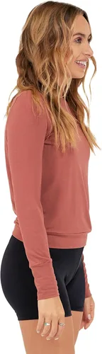 Vista 2 de Somewhere Sunny Camiseta de manga larga de bambú UPF 50+ para mujer, cuello redondo ultrasuave, protección solar UV