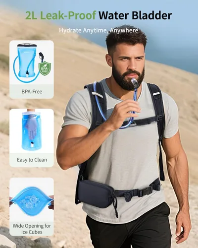 Vista 3 de ECOHUB Mochila de Hidratación para Hombres Mujeres, Mochila de Senderismo Ligera de 20L Mochila de Ciclismo con Vejiga de Agua de 2L, Paquete