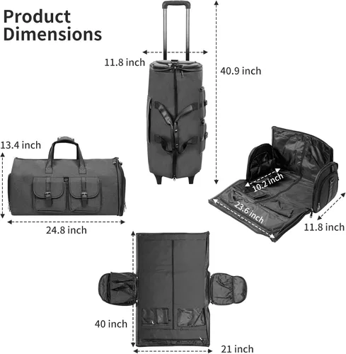 Vista 5 de LemoHome Bolsas de ropa con ruedas para viajes, bolsa de lona convertible, bolsas enrollables para viajes, bolsa de ropa con ruedas, equipaje