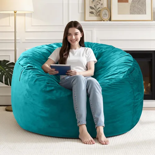 Vista 41 de Silla Puf de 2 Pies con Funda de Terciopelo Ultra Suave Sofá Puf con Espuma con Memoria Sillas Puf de Tamaño Grande Sofá Perezoso para Dormitorio