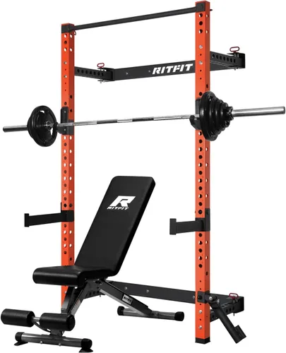 Vista 14 de RitFit 2.36'' x 2.36'' Folding Squat Rack for Home Gym, Wall Mounted Squat Rack with Attachments - Space Saving Squat Power Rack Negro