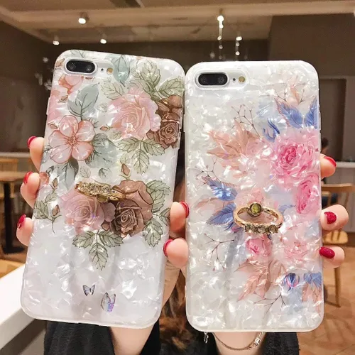 Vista 5 de Qokey Funda compatible con iPhone 11 de 6.1 pulgadas, diseño floral transparente para mujer con soporte de anillo giratorio de 360 grados, funda